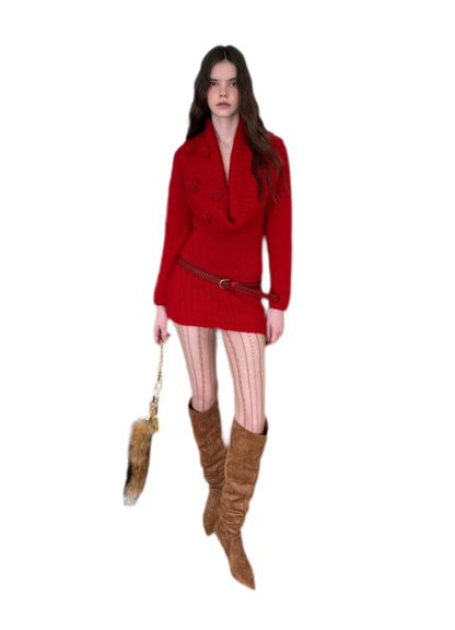 Chunky Knit Cowl Neck Dress