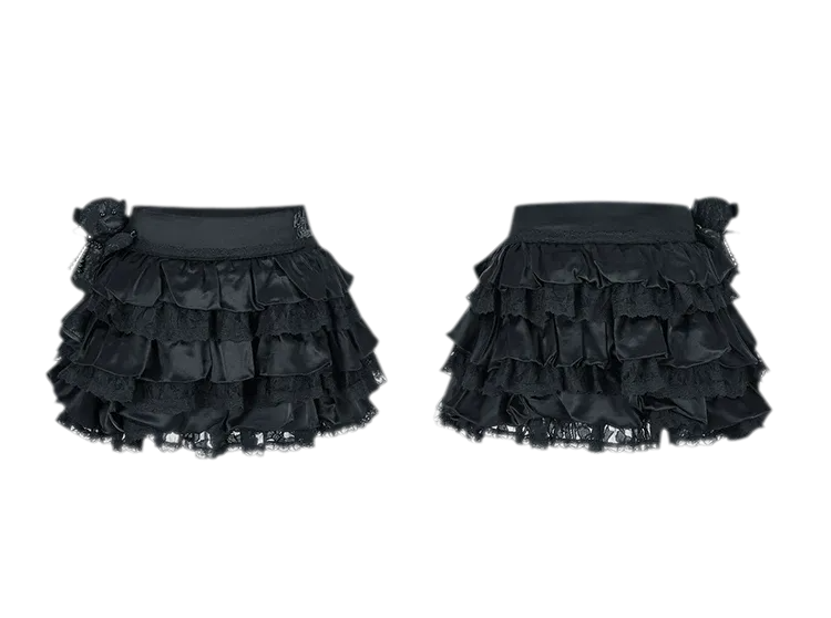 Lace Bear Puff Mini Skirt