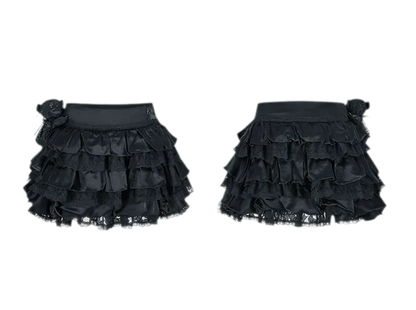 Lace Bear Puff Mini Skirt
