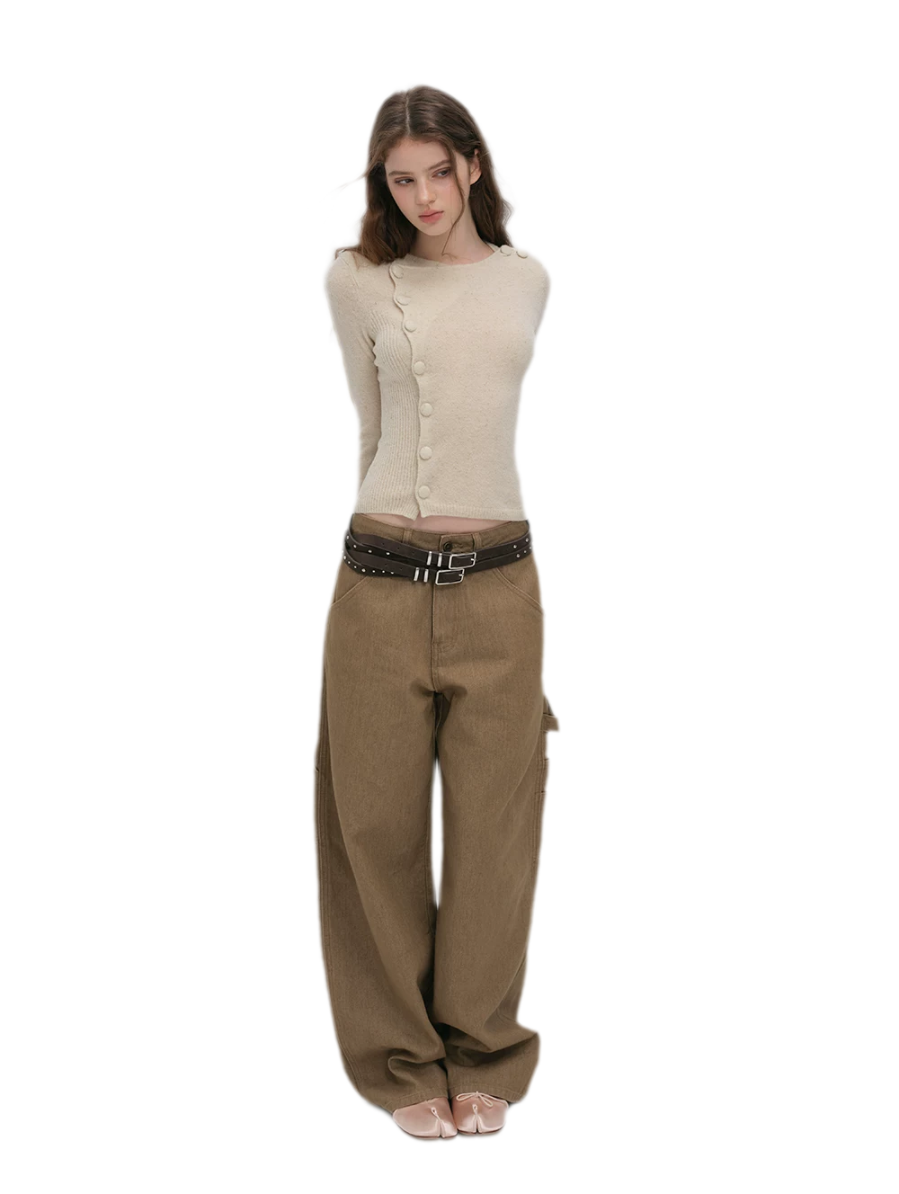 Enzyme-Washed Wide-Leg Utility Jeans