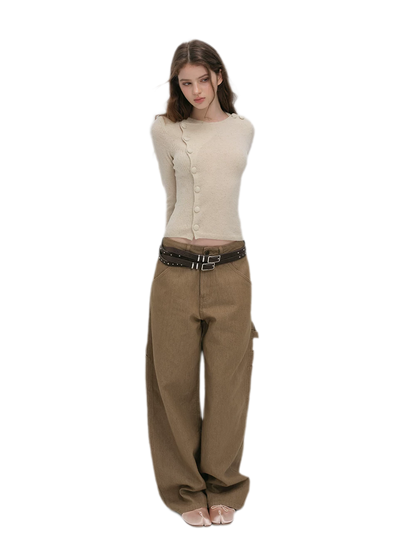 Enzyme-Washed Wide-Leg Utility Jeans
