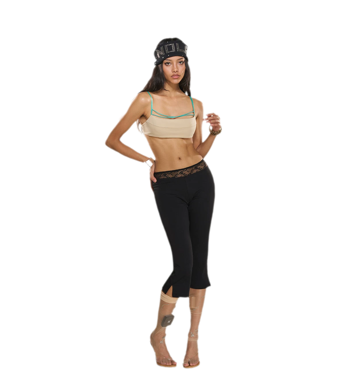 Lace Waistband Cropped Flare Pants