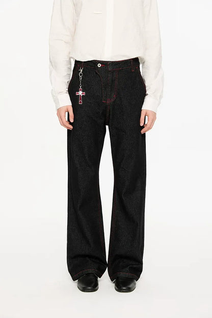 Washed Bootcut Raw-Denim Jeans