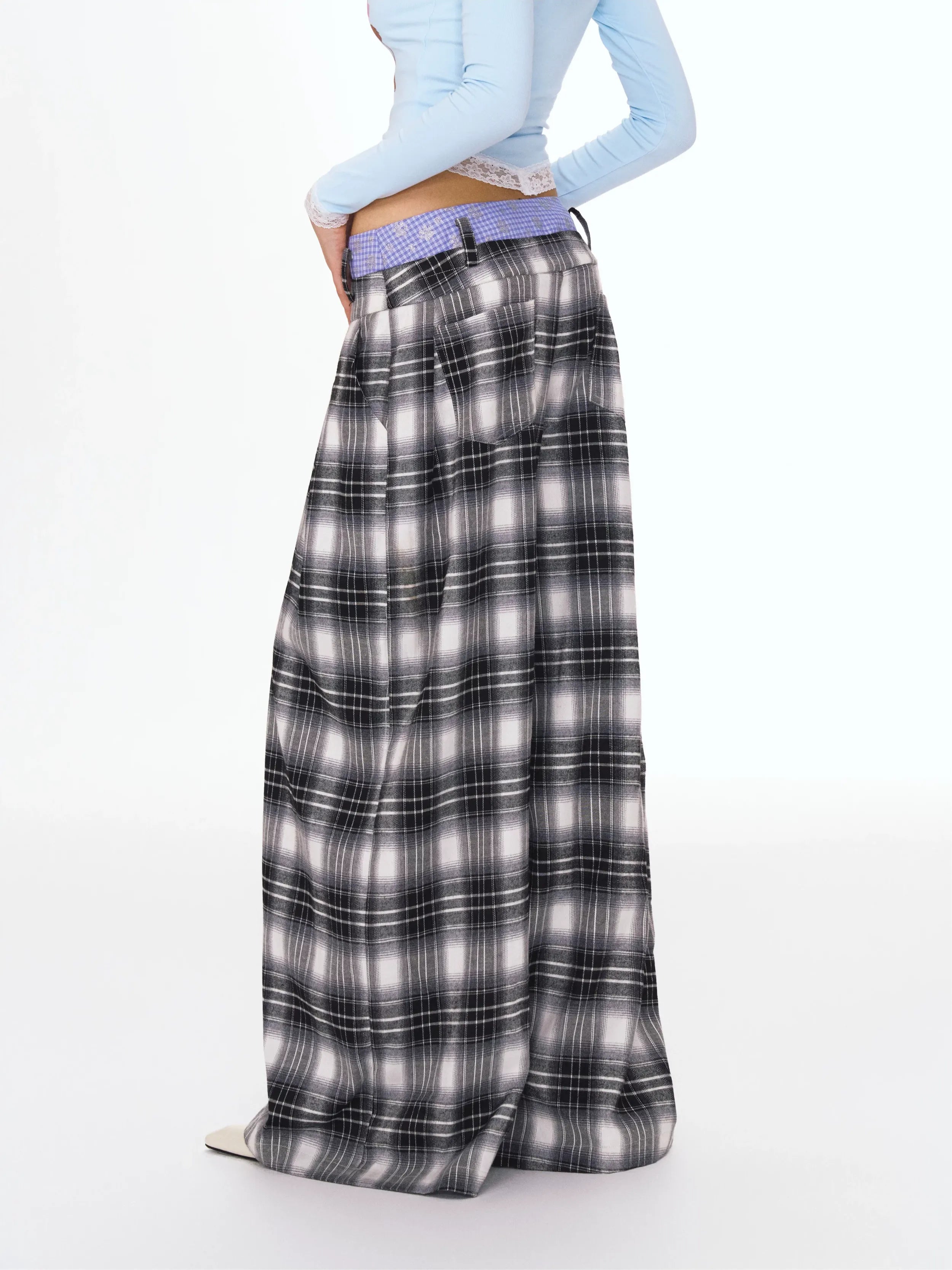 Checked Wide-Leg Pants