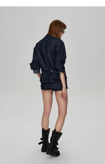 Tencel Linen Denim Shirt &amp; Low-Waist Skirt
