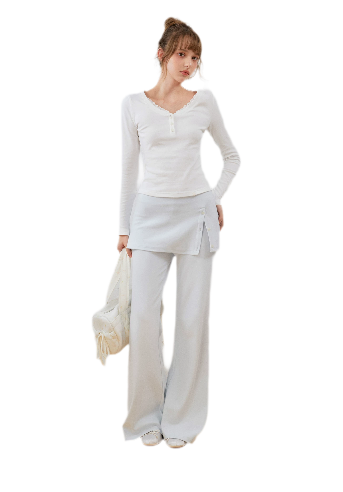 Organic Cotton Faux-Layer Flare Sweatpants