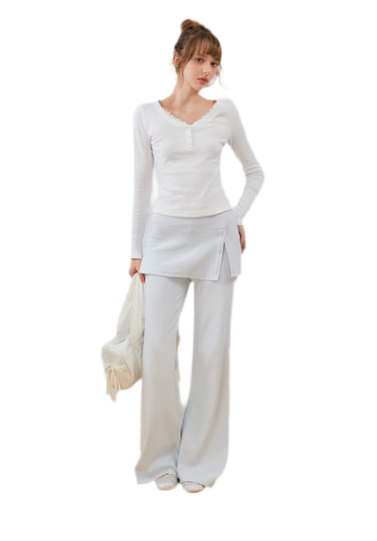 Organic Cotton Faux-Layer Flare Sweatpants
