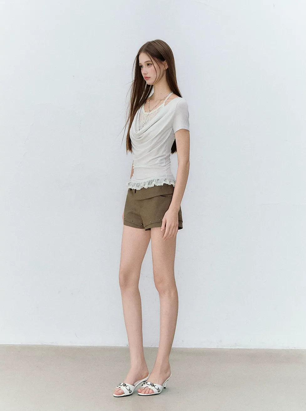 Ballet White Lace Halter Neck T-shirt