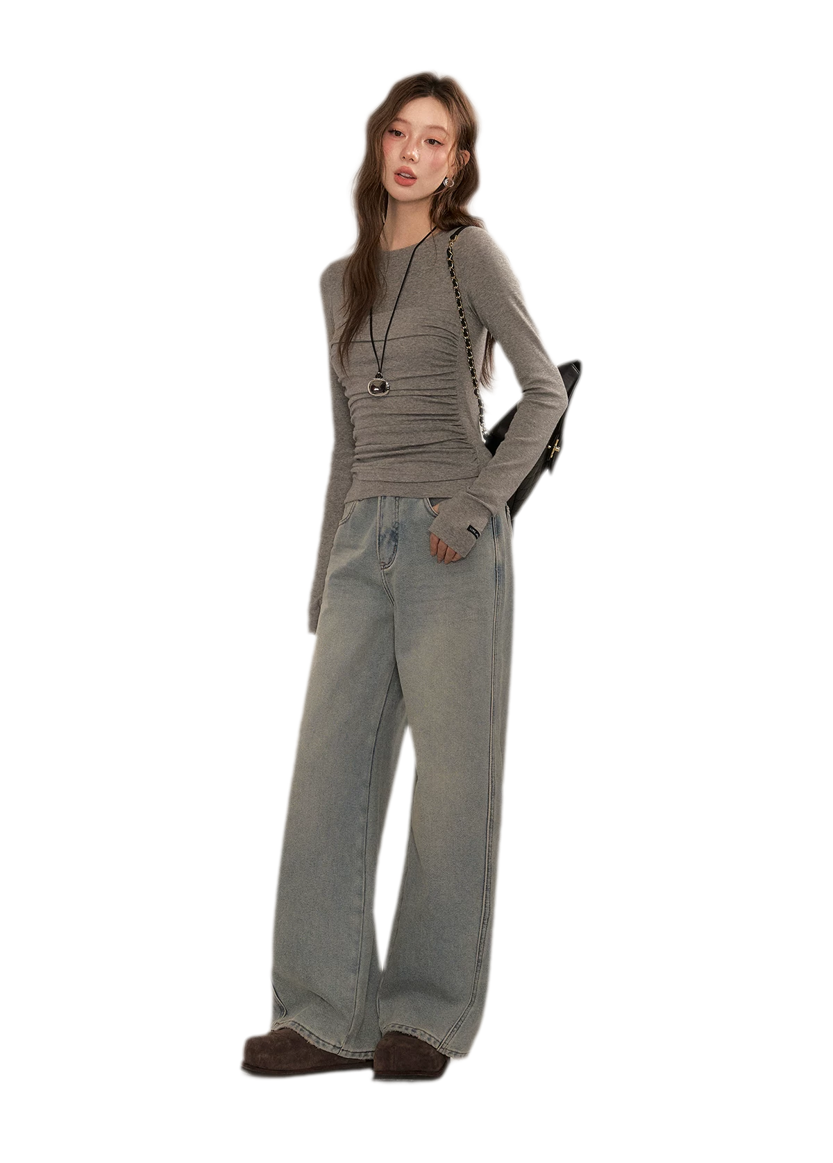 Ruched Sheer Long Sleeve Top