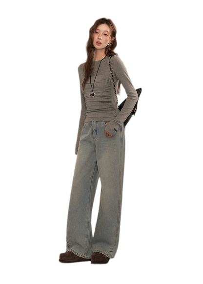 Ruched Sheer Long Sleeve Top