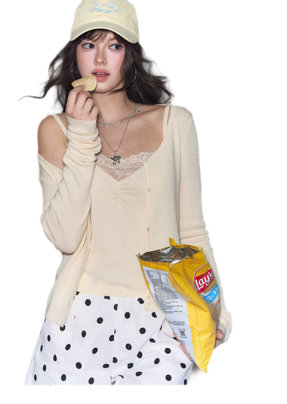 Lace Trim Knitwear Set