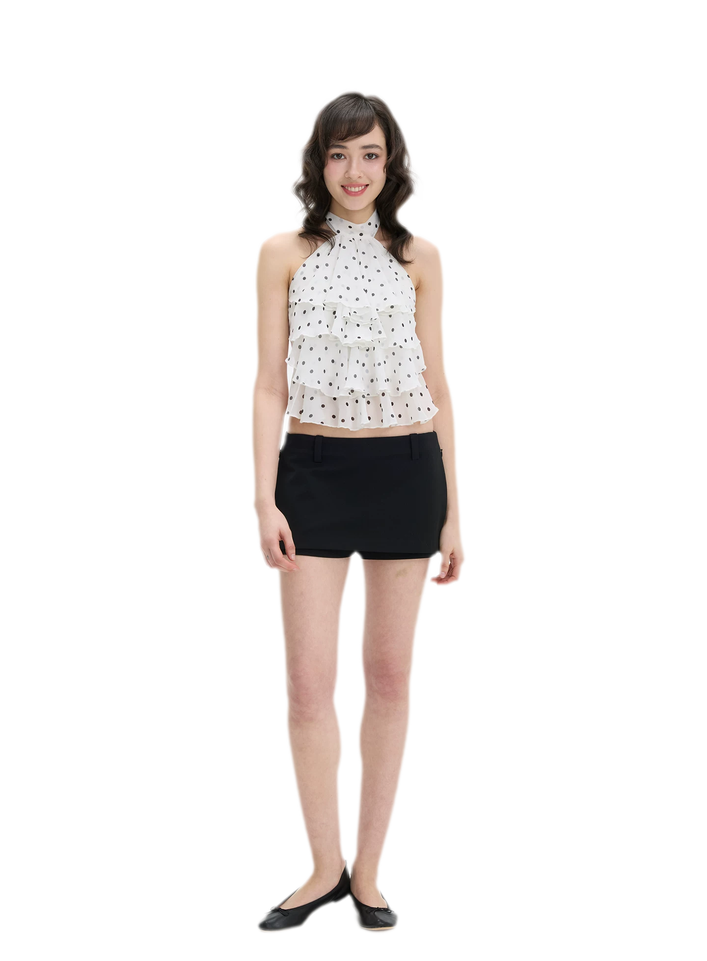 Polka-Dot Ruffle Halter Top