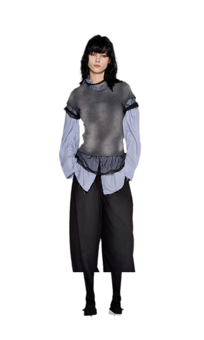 水洗渐变Logo修身T恤