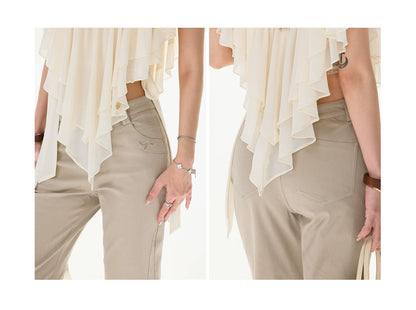 Slim Fit Flared Cotton Blend Pants