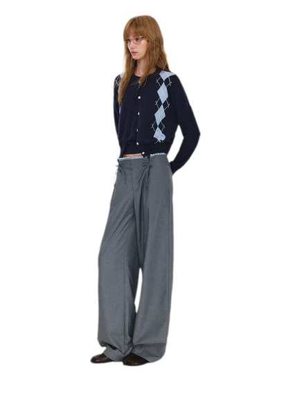 Plaid Lace Waistband Straight Pants