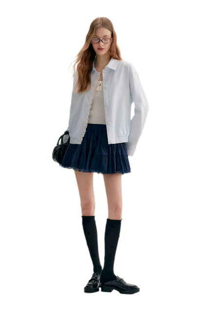 Ramie Cotton Lace-Trimmed Jacket
