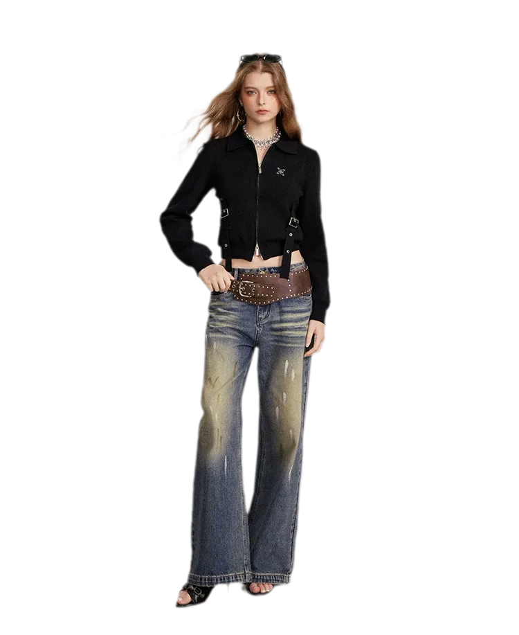 Vintage Cropped Zip Cardigan