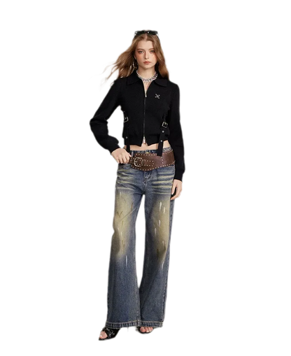 Vintage Cropped Zip Cardigan