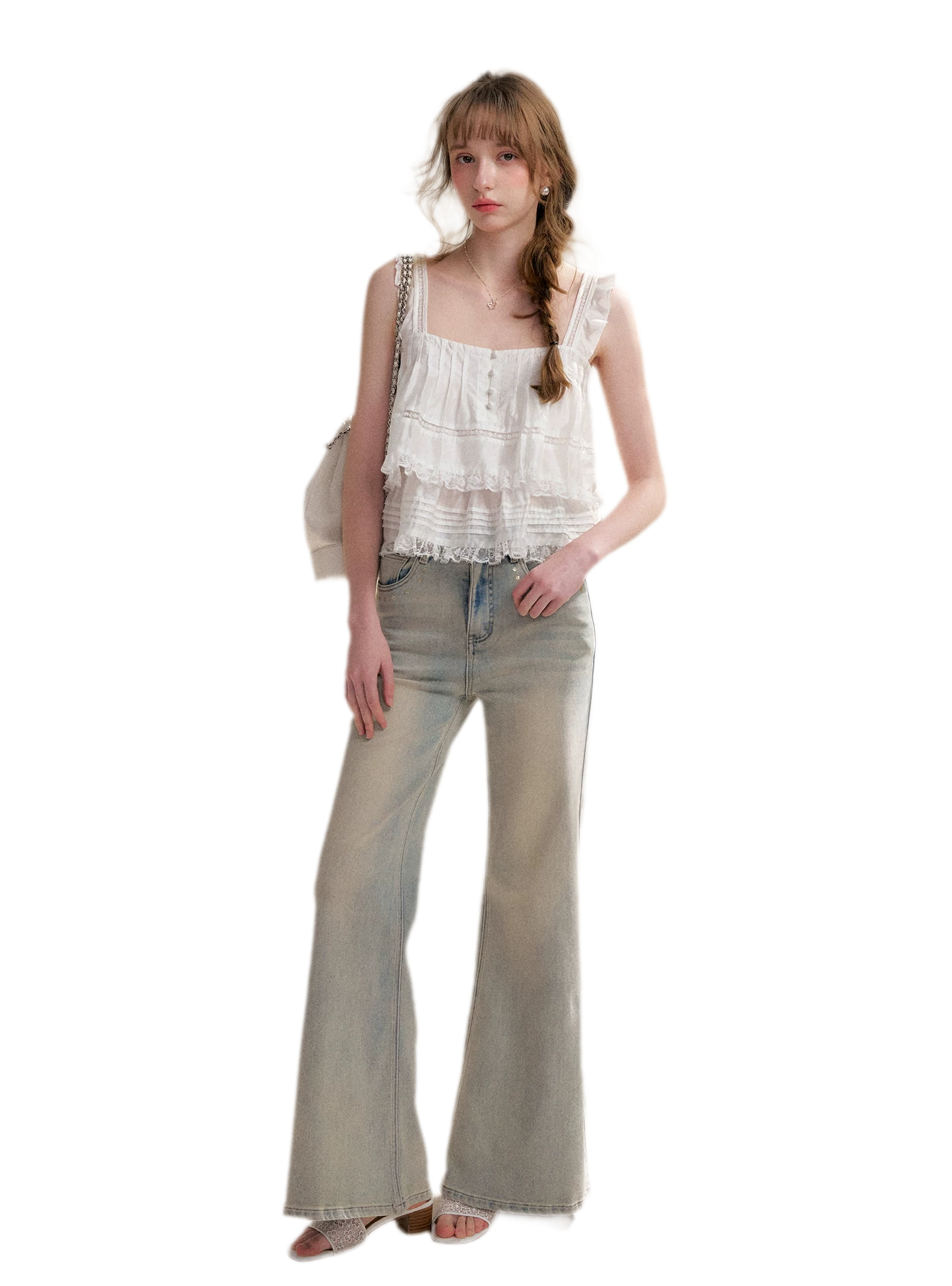 Five-Petal Sequin Flare Jeans