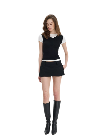 Contrast Faux Two-Piece T-Shirt