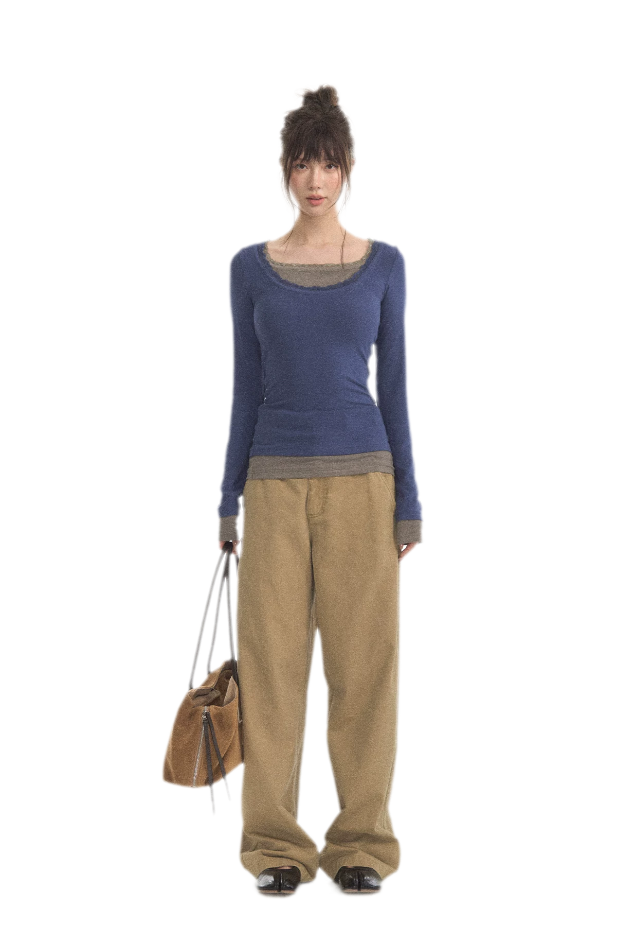 Mehrlagiges Stricktop mit Spitzenbesatz