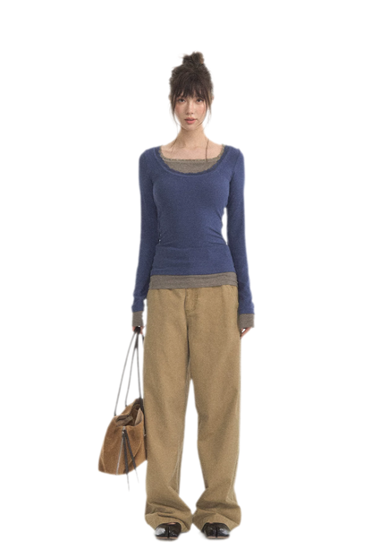 Mehrlagiges Stricktop mit Spitzenbesatz