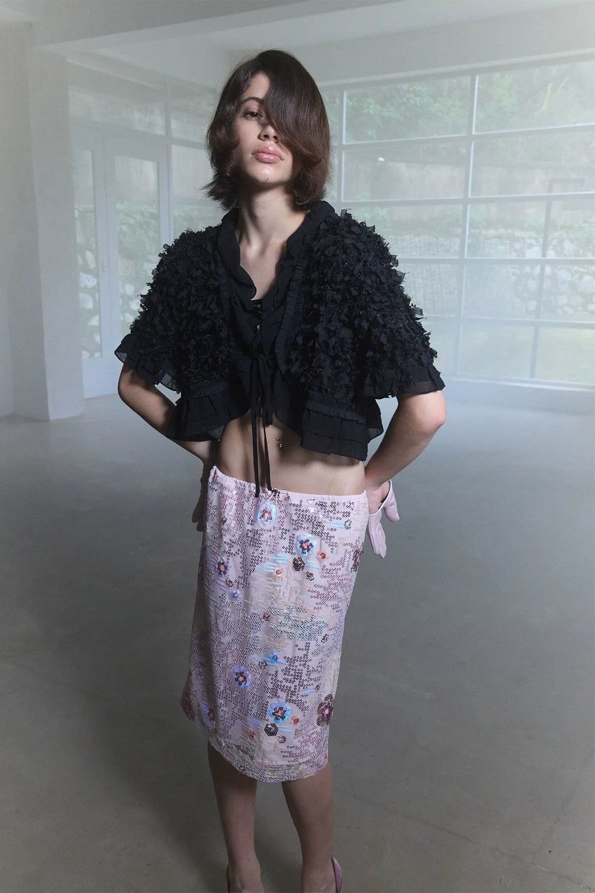 Textured Ruffle Cropped Jacket