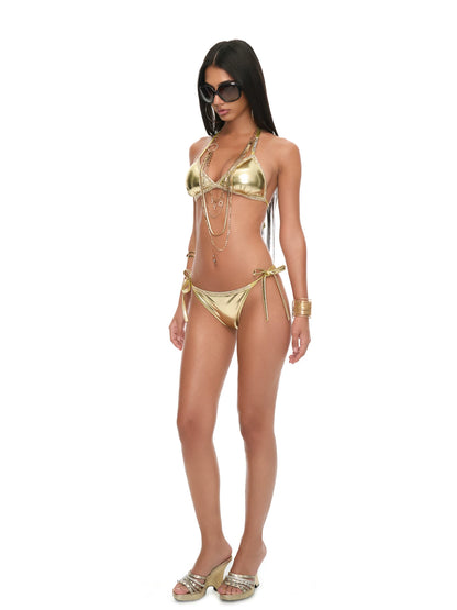 Gold Coated Strap Triangle Cup Bikini Set
