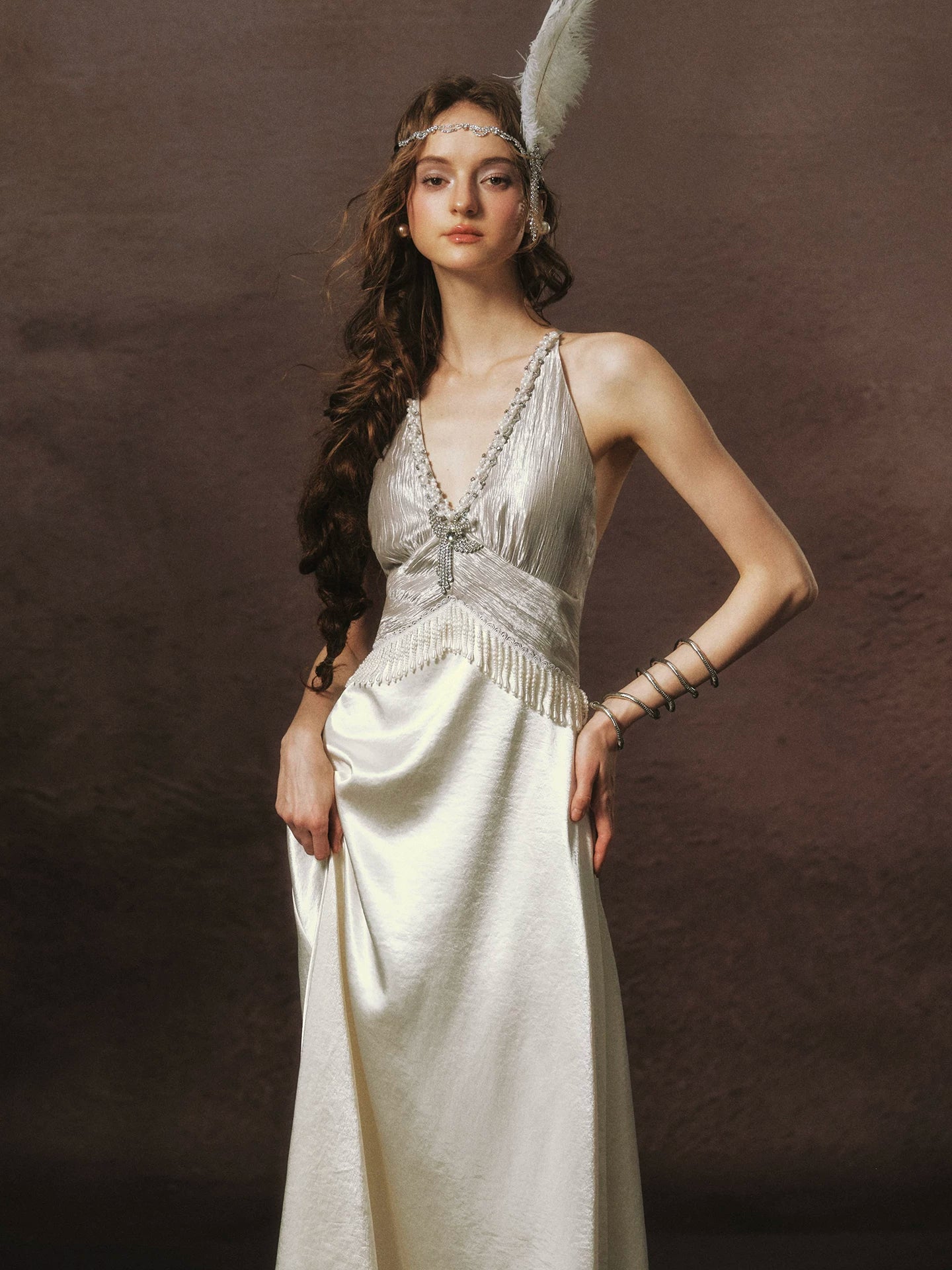 LACEMADE White Pearl Fringe Dress – view 5