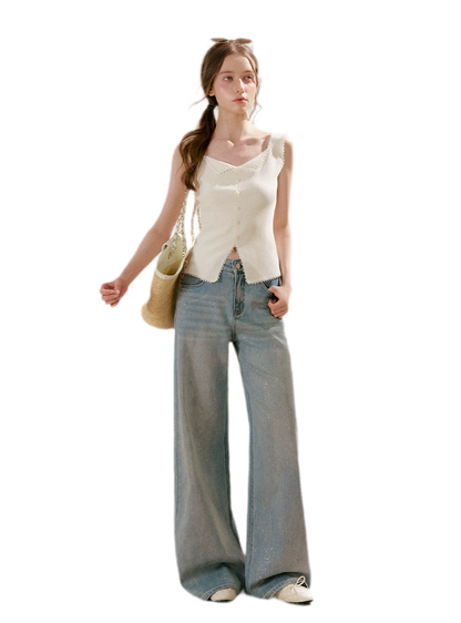 Lace Trim Knit Vest