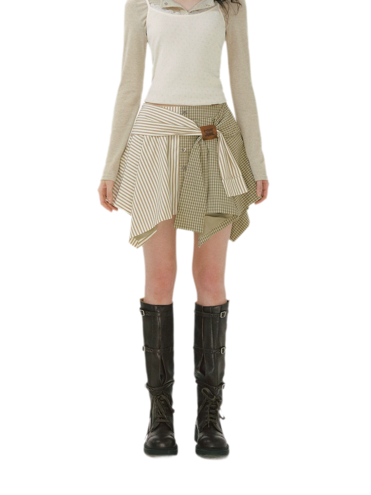 Patchwork Asymmetrical Plaid Skort