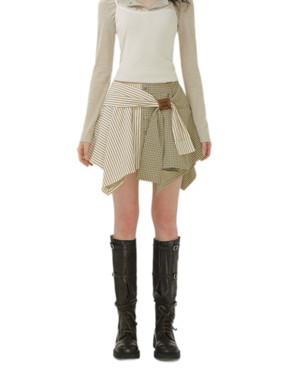 Patchwork Asymmetrical Plaid Skort