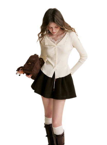Lace Trim Knit Cardigan