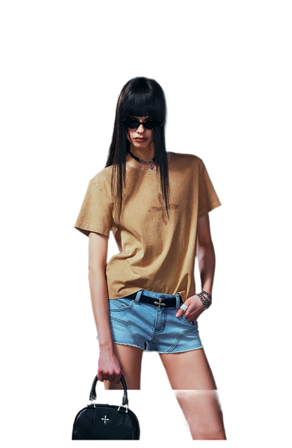 Vintage Washed Cross Embroidered Tee