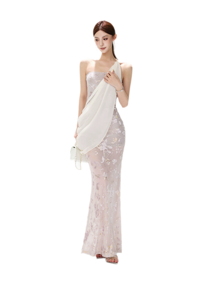 Flocked Floral Mermaid Dress