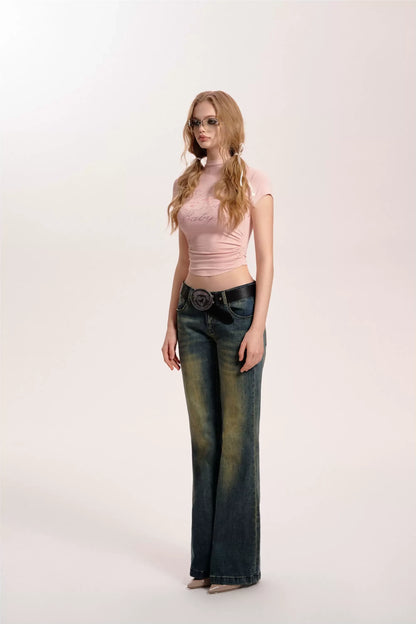 Draped Cropped Mockneck Tee