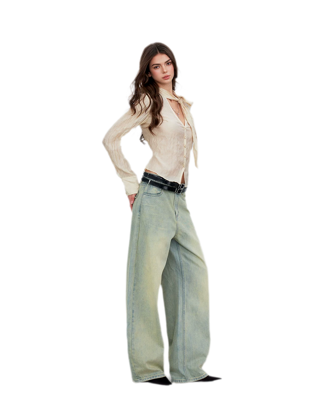 Crinkled Tie Waist Shirt