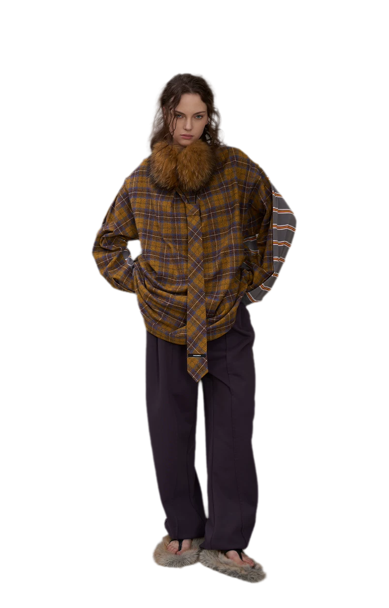 Contrasting Plaid Panel T-Shirt