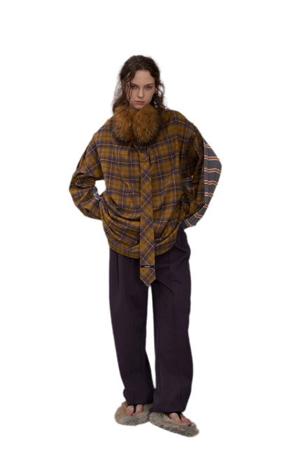 Contrasting Plaid Panel T-Shirt