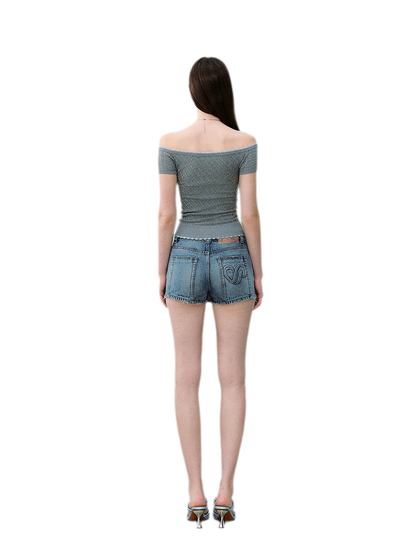 Light Indigo Distressed Denim Skort