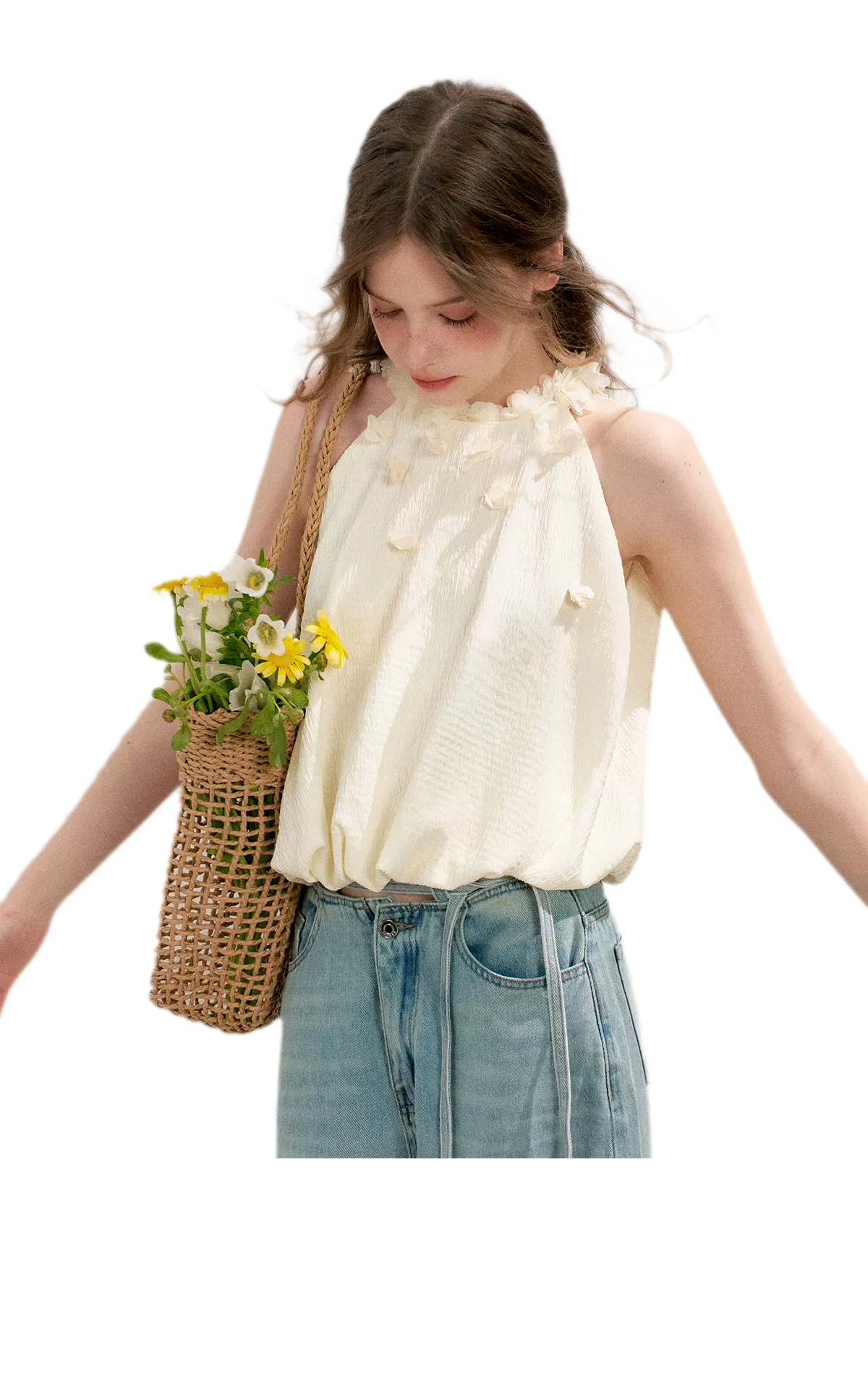 Halter A-Line Top with Floral Texture