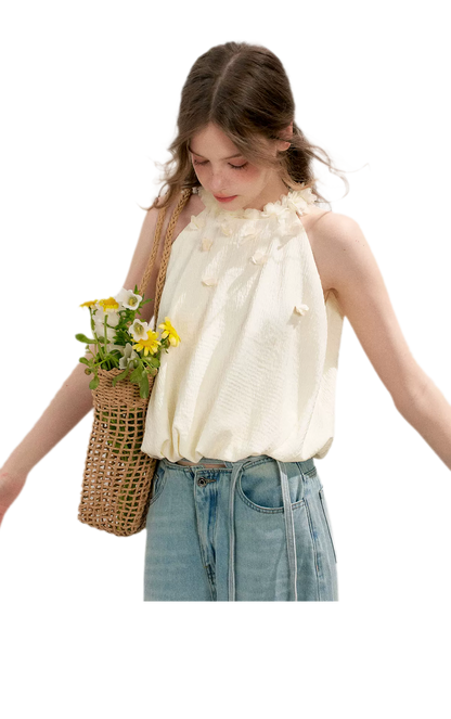 Halter A-Line Top with Floral Texture