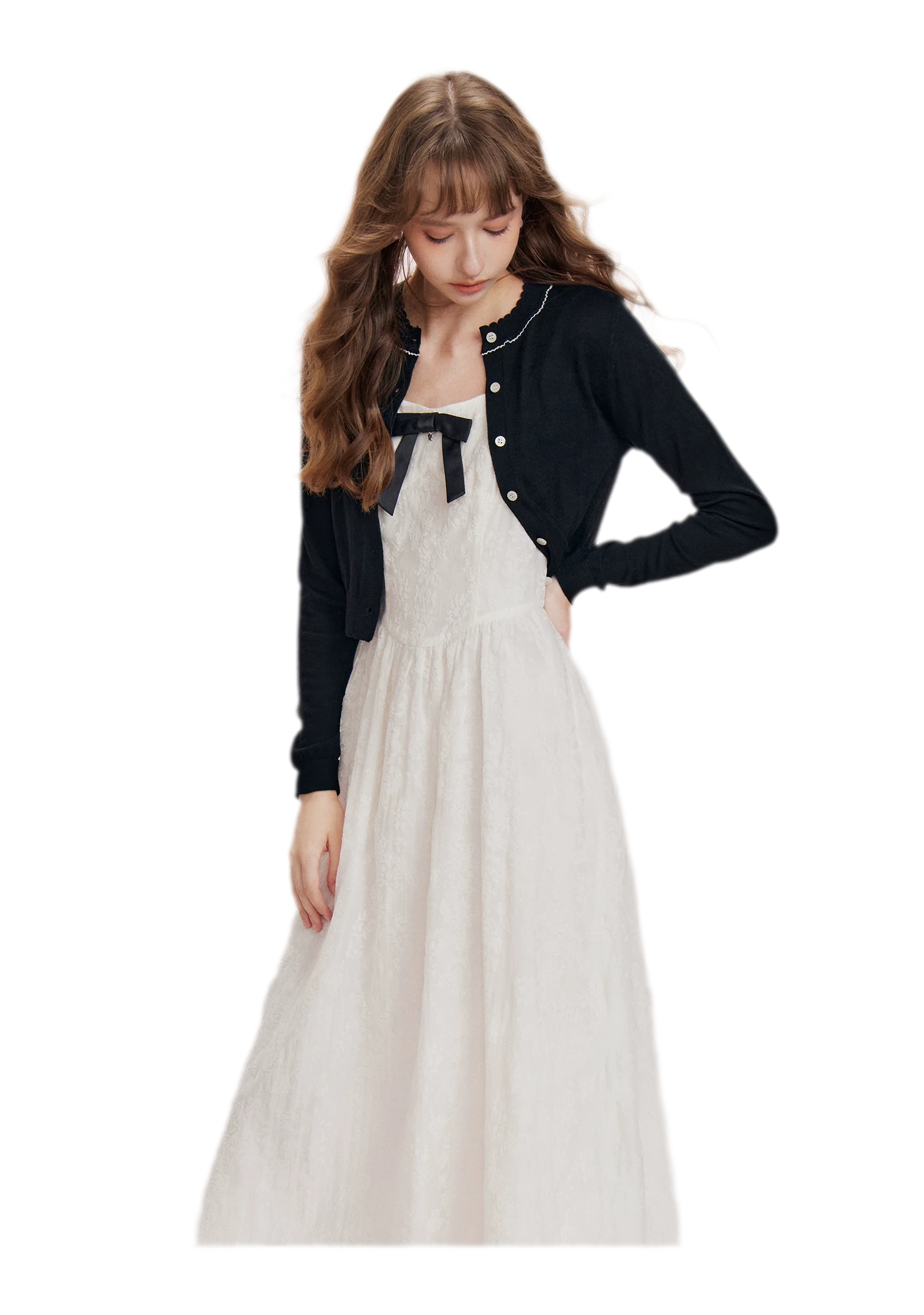 Cashmere Wave Trim Cardigan