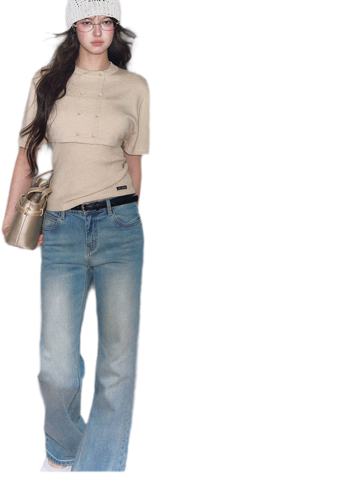 Washed Bow Embroidery Jeans
