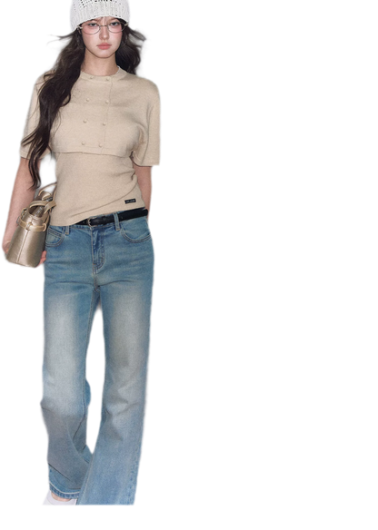 Washed Bow Embroidery Jeans