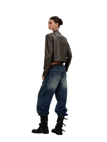 PU Leather Cropped Jacket