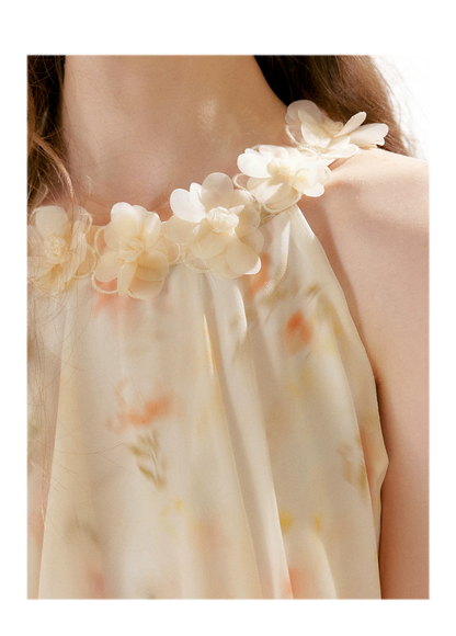Chiffon Floral Halter Long Dress