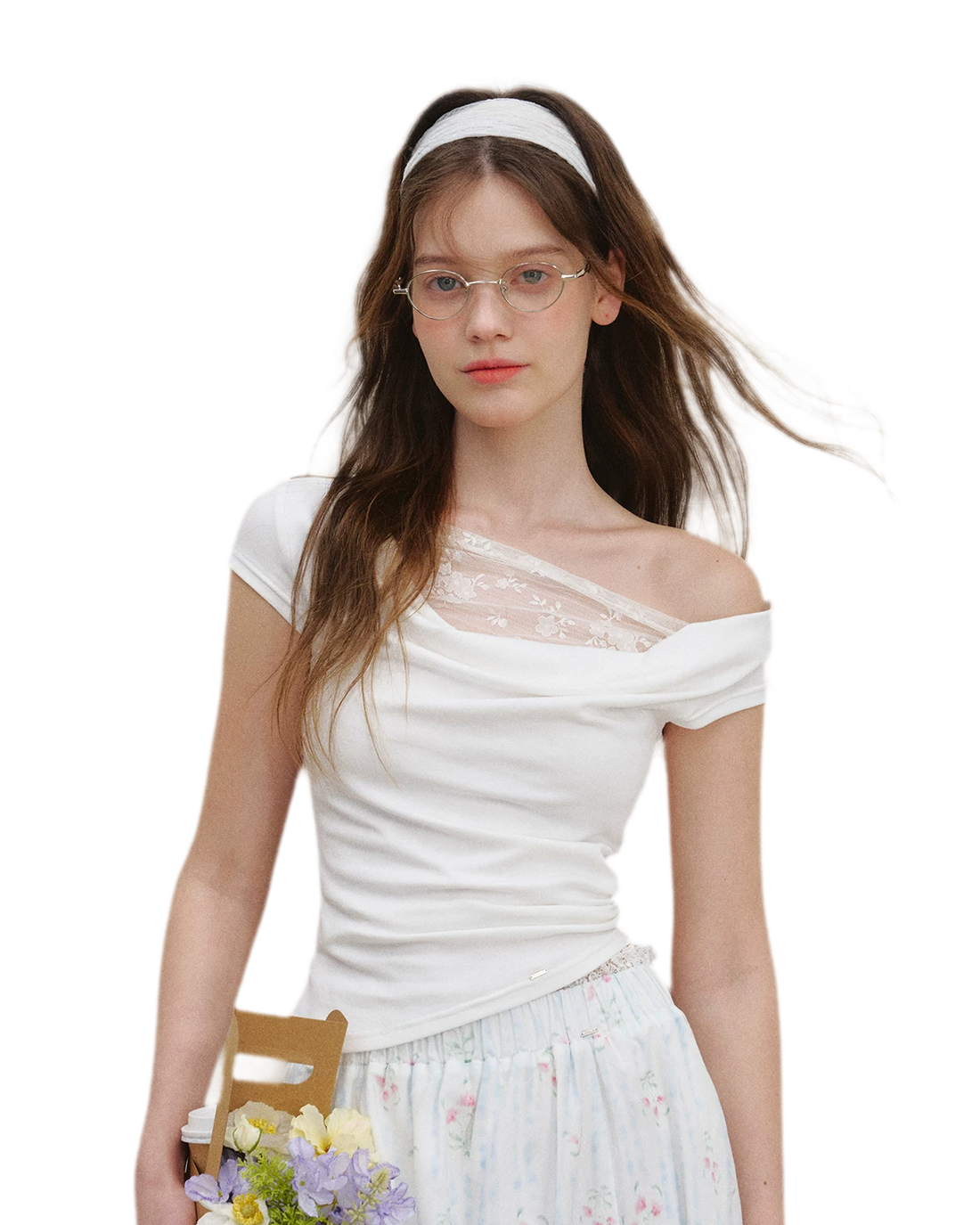 Asymmetric Lace Short Sleeve T-Shirt