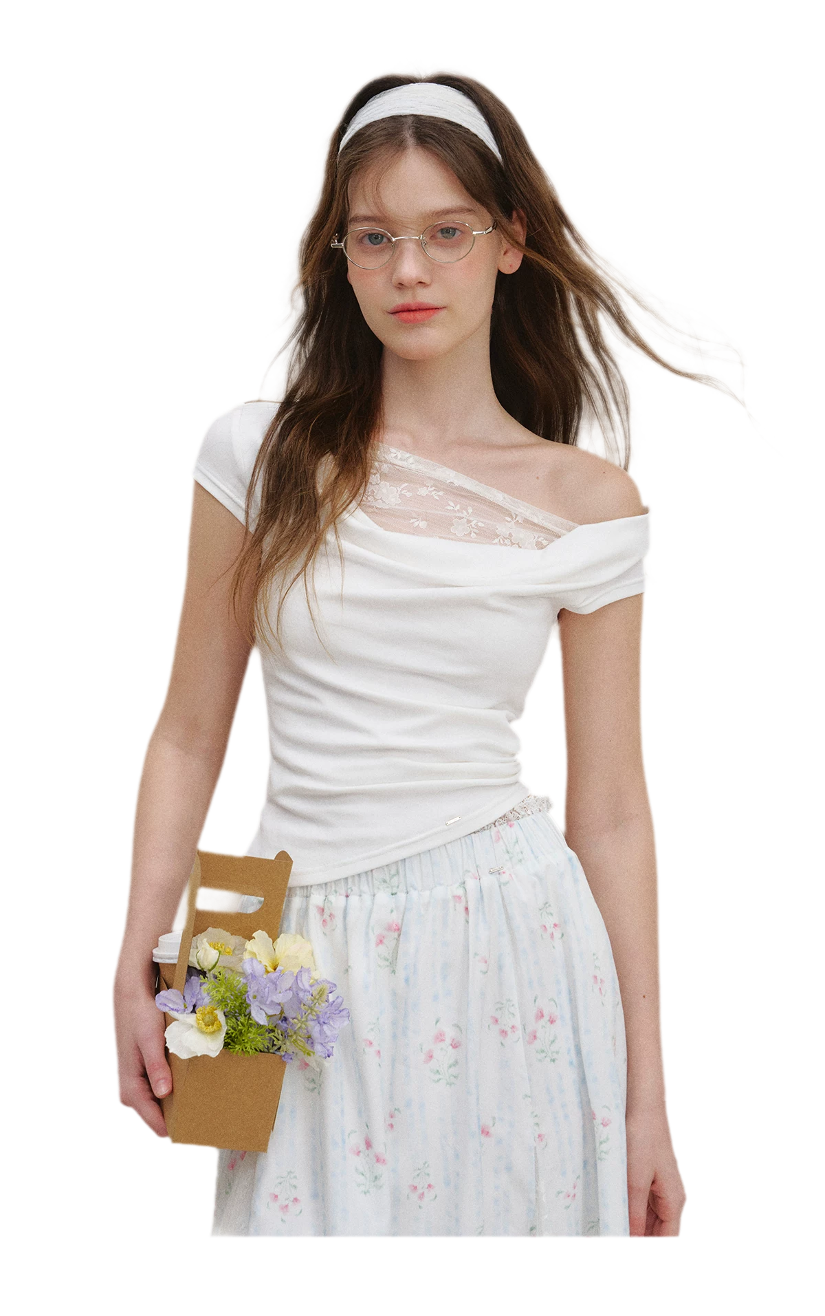Asymmetric Lace Short Sleeve T-Shirt