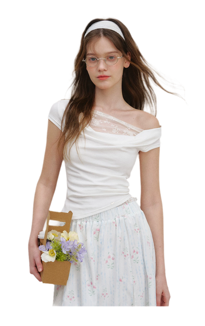 Asymmetric Lace Short Sleeve T-Shirt